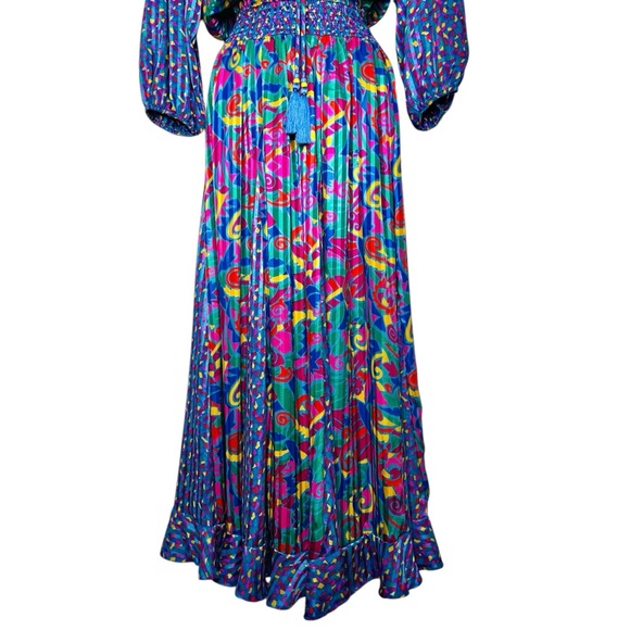 Jaymee Papell Vintage 80’s Beautiful Maxi Dress Cinch Waist Tussles Artsy Small - Picture 5 of 13